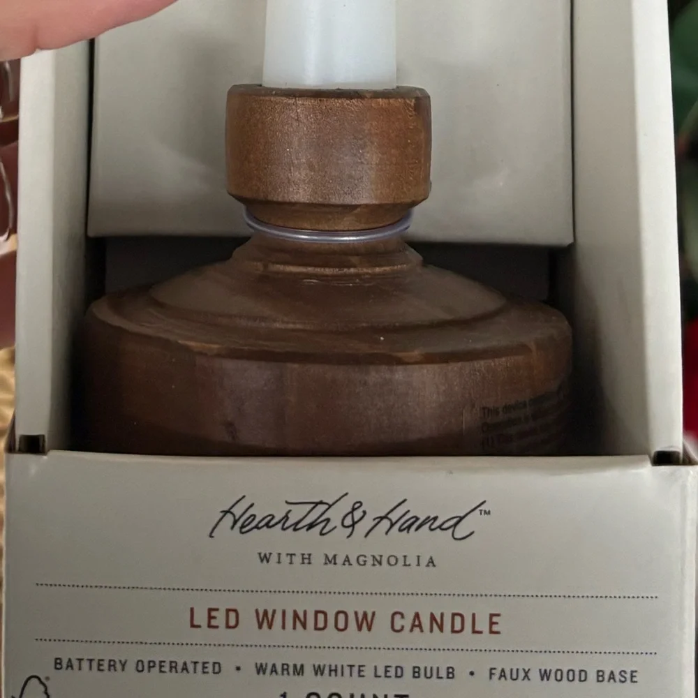 HEARTH & HAND NWT led flameless window candle w/ wood base